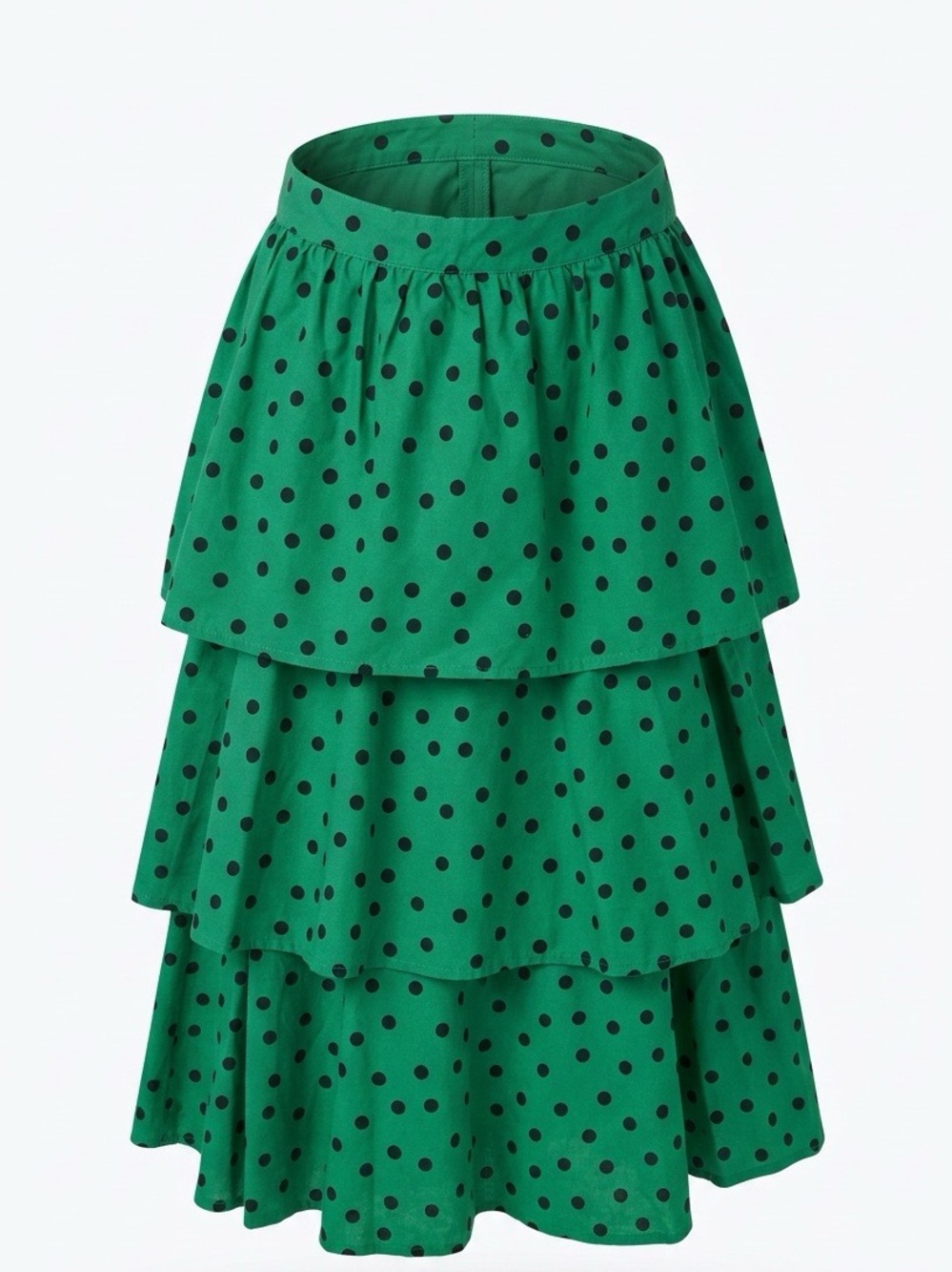 Who What Wear Green Black Polka Dot Tiered Ruffle Midi Skirt Size - Size 2